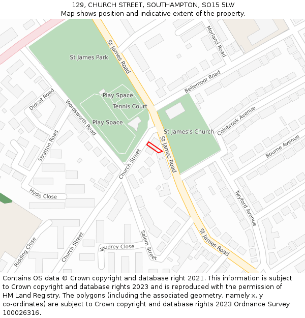 129, CHURCH STREET, SOUTHAMPTON, SO15 5LW: Location map and indicative extent of plot