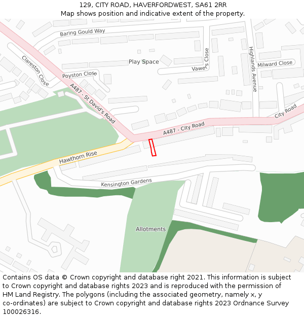 129, CITY ROAD, HAVERFORDWEST, SA61 2RR: Location map and indicative extent of plot