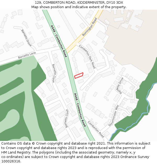 129, COMBERTON ROAD, KIDDERMINSTER, DY10 3DX: Location map and indicative extent of plot