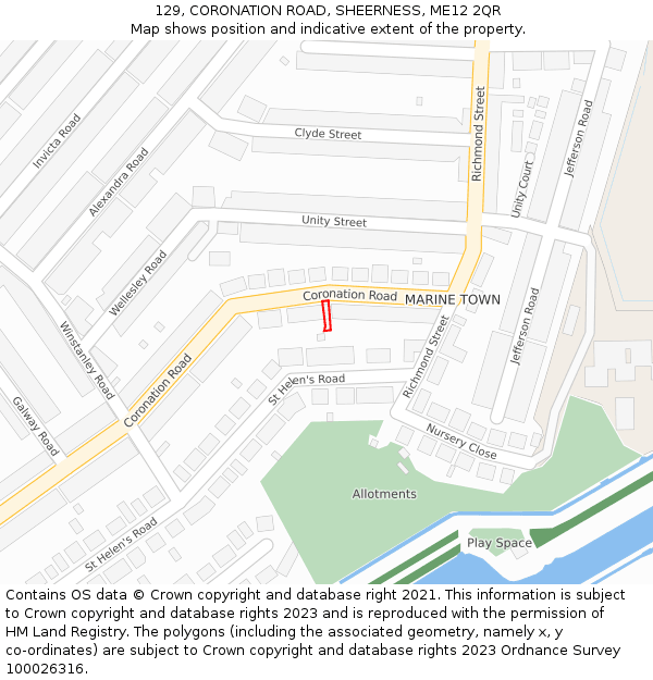 129, CORONATION ROAD, SHEERNESS, ME12 2QR: Location map and indicative extent of plot