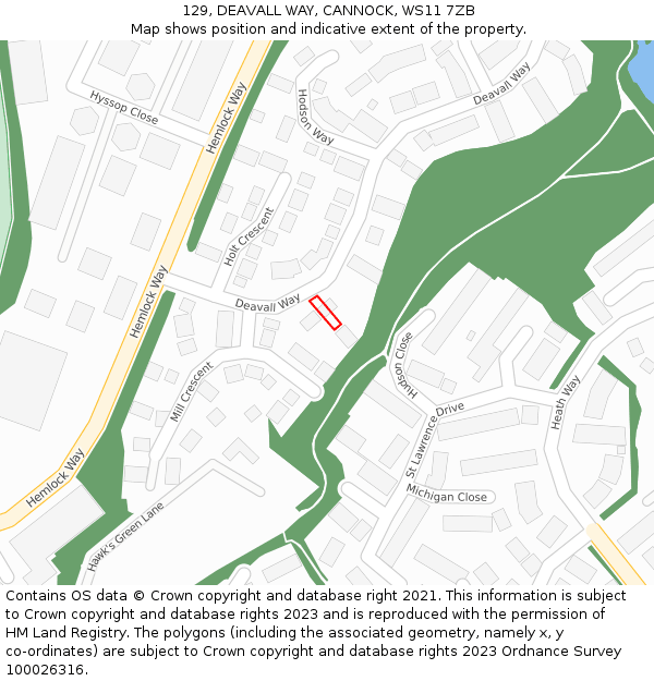 129, DEAVALL WAY, CANNOCK, WS11 7ZB: Location map and indicative extent of plot