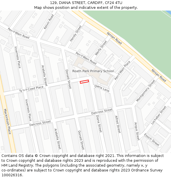 129, DIANA STREET, CARDIFF, CF24 4TU: Location map and indicative extent of plot