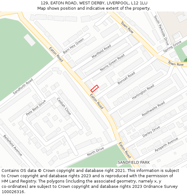 129, EATON ROAD, WEST DERBY, LIVERPOOL, L12 1LU: Location map and indicative extent of plot