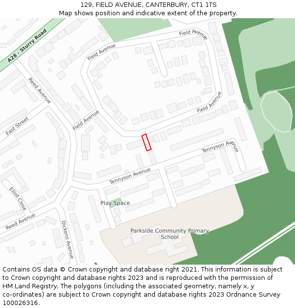 129, FIELD AVENUE, CANTERBURY, CT1 1TS: Location map and indicative extent of plot