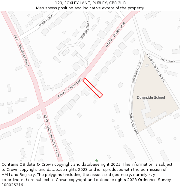 129, FOXLEY LANE, PURLEY, CR8 3HR: Location map and indicative extent of plot