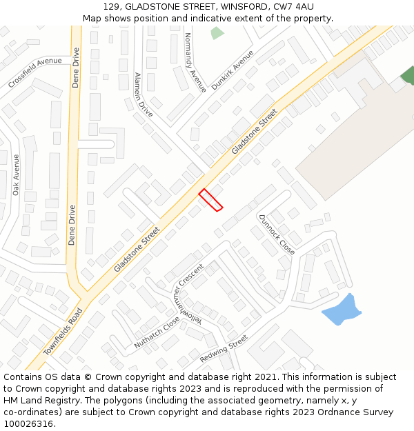 129, GLADSTONE STREET, WINSFORD, CW7 4AU: Location map and indicative extent of plot