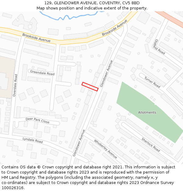 129, GLENDOWER AVENUE, COVENTRY, CV5 8BD: Location map and indicative extent of plot