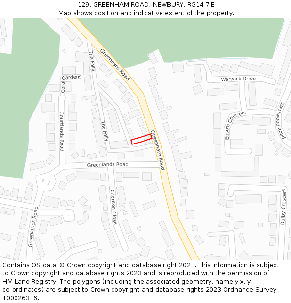 129, GREENHAM ROAD, NEWBURY, RG14 7JE: Location map and indicative extent of plot