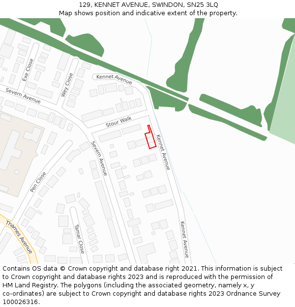 129, KENNET AVENUE, SWINDON, SN25 3LQ: Location map and indicative extent of plot