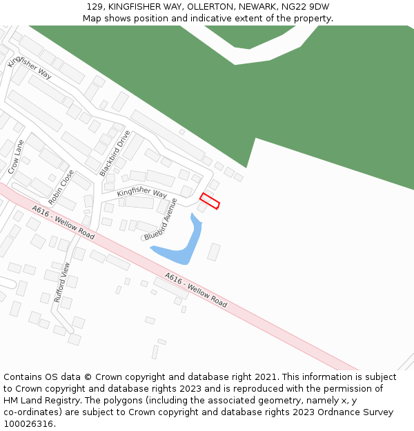 129, KINGFISHER WAY, OLLERTON, NEWARK, NG22 9DW: Location map and indicative extent of plot