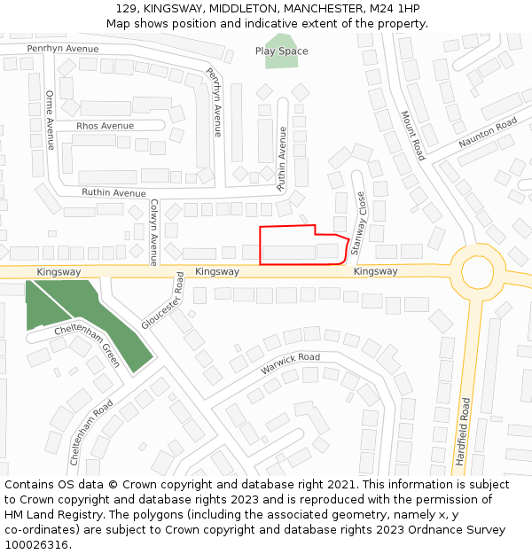 129, KINGSWAY, MIDDLETON, MANCHESTER, M24 1HP: Location map and indicative extent of plot
