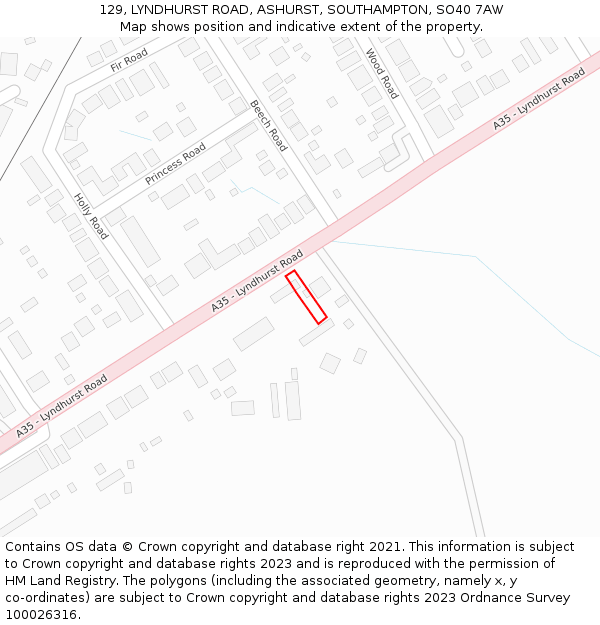 129, LYNDHURST ROAD, ASHURST, SOUTHAMPTON, SO40 7AW: Location map and indicative extent of plot