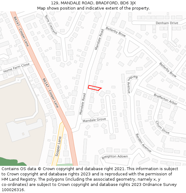 129, MANDALE ROAD, BRADFORD, BD6 3JX: Location map and indicative extent of plot