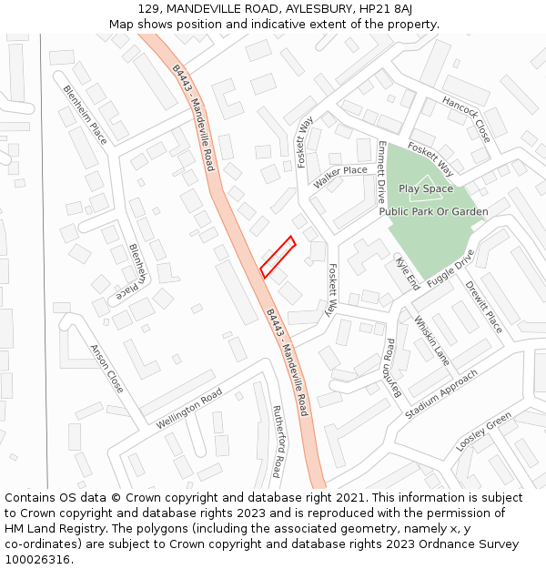129, MANDEVILLE ROAD, AYLESBURY, HP21 8AJ: Location map and indicative extent of plot