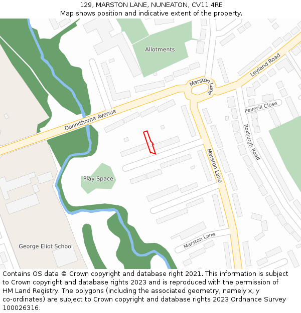 129, MARSTON LANE, NUNEATON, CV11 4RE: Location map and indicative extent of plot