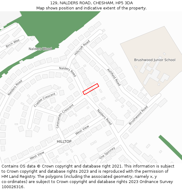 129, NALDERS ROAD, CHESHAM, HP5 3DA: Location map and indicative extent of plot