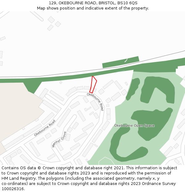 129, OKEBOURNE ROAD, BRISTOL, BS10 6QS: Location map and indicative extent of plot