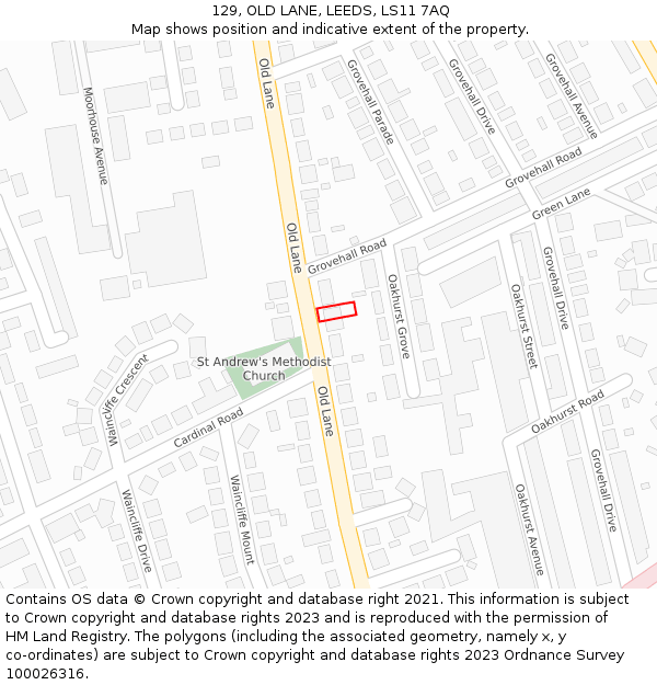 129, OLD LANE, LEEDS, LS11 7AQ: Location map and indicative extent of plot