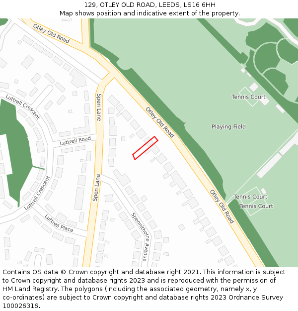 129, OTLEY OLD ROAD, LEEDS, LS16 6HH: Location map and indicative extent of plot