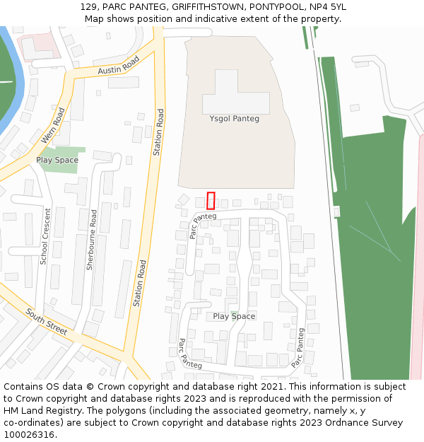 129, PARC PANTEG, GRIFFITHSTOWN, PONTYPOOL, NP4 5YL: Location map and indicative extent of plot