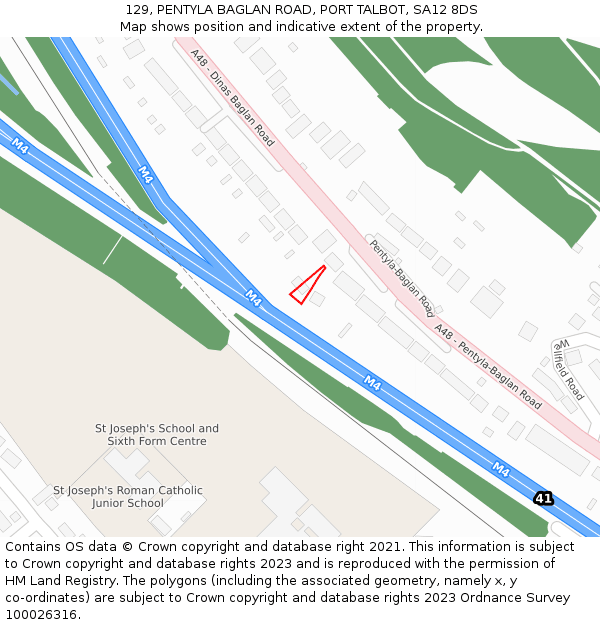 129, PENTYLA BAGLAN ROAD, PORT TALBOT, SA12 8DS: Location map and indicative extent of plot