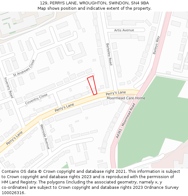 129, PERRYS LANE, WROUGHTON, SWINDON, SN4 9BA: Location map and indicative extent of plot