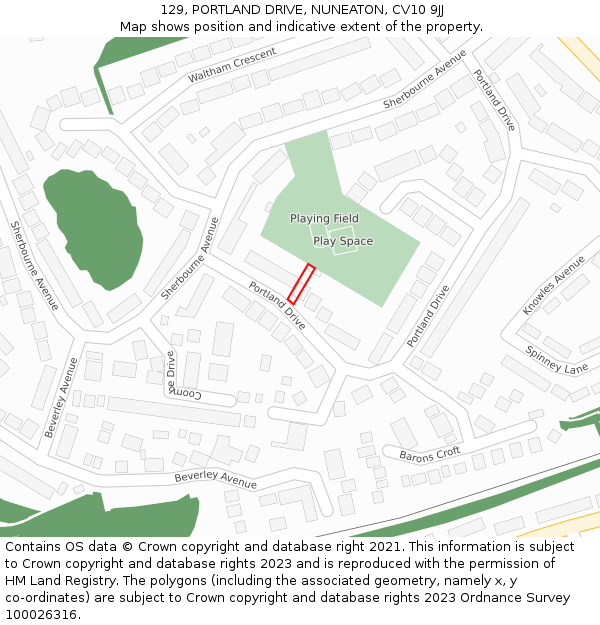 129, PORTLAND DRIVE, NUNEATON, CV10 9JJ: Location map and indicative extent of plot