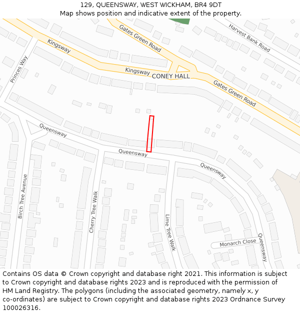 129, QUEENSWAY, WEST WICKHAM, BR4 9DT: Location map and indicative extent of plot