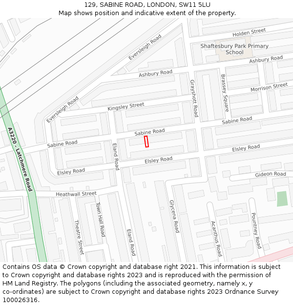 129, SABINE ROAD, LONDON, SW11 5LU: Location map and indicative extent of plot