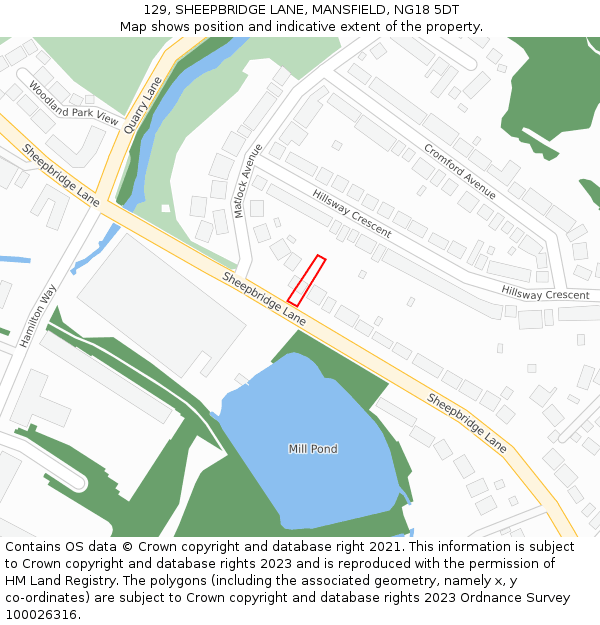 129, SHEEPBRIDGE LANE, MANSFIELD, NG18 5DT: Location map and indicative extent of plot
