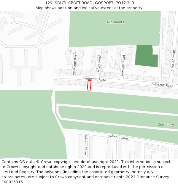 129, SOUTHCROFT ROAD, GOSPORT, PO12 3LB: Location map and indicative extent of plot