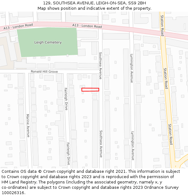 129, SOUTHSEA AVENUE, LEIGH-ON-SEA, SS9 2BH: Location map and indicative extent of plot
