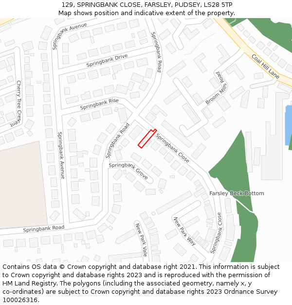129, SPRINGBANK CLOSE, FARSLEY, PUDSEY, LS28 5TP: Location map and indicative extent of plot