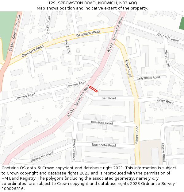 129, SPROWSTON ROAD, NORWICH, NR3 4QQ: Location map and indicative extent of plot