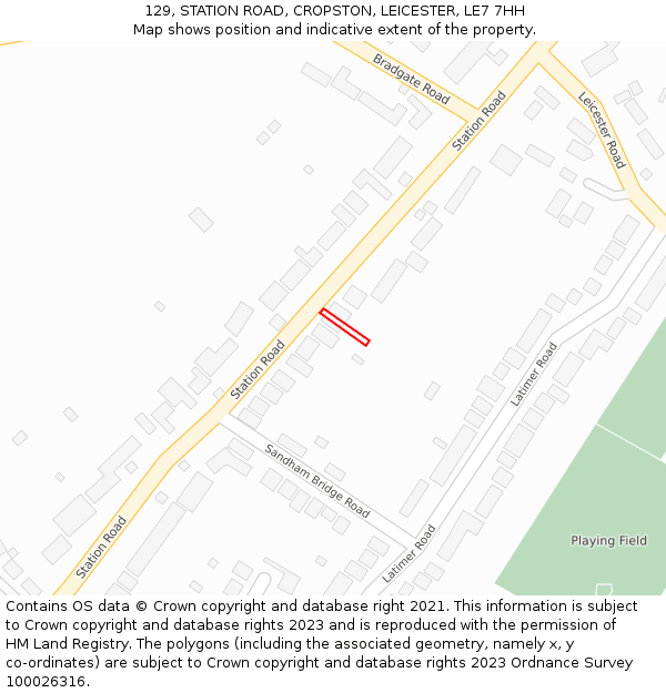 129, STATION ROAD, CROPSTON, LEICESTER, LE7 7HH: Location map and indicative extent of plot