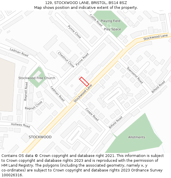 129, STOCKWOOD LANE, BRISTOL, BS14 8SZ: Location map and indicative extent of plot