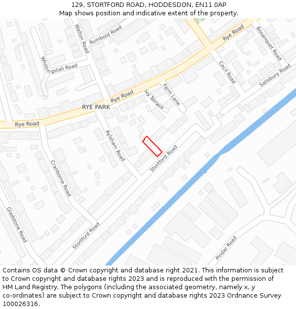 129, STORTFORD ROAD, HODDESDON, EN11 0AP: Location map and indicative extent of plot