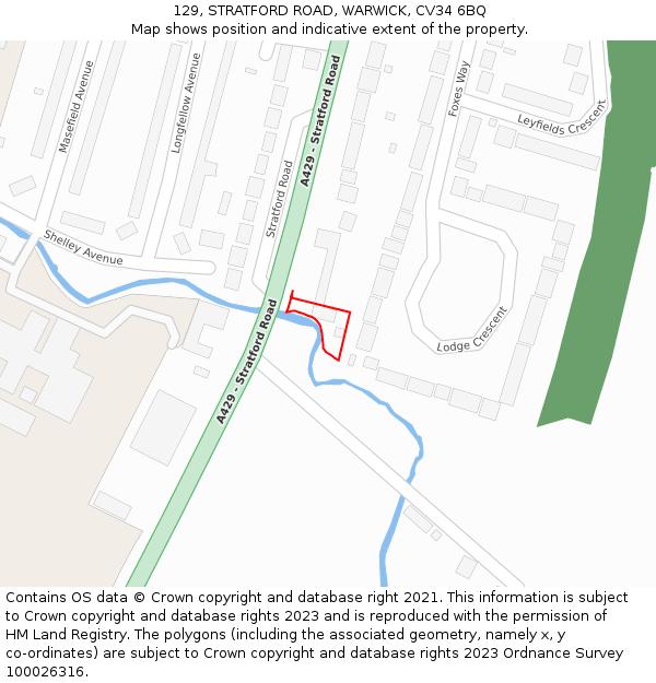 129, STRATFORD ROAD, WARWICK, CV34 6BQ: Location map and indicative extent of plot