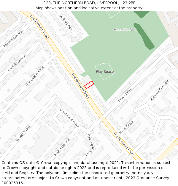 129, THE NORTHERN ROAD, LIVERPOOL, L23 2RE: Location map and indicative extent of plot