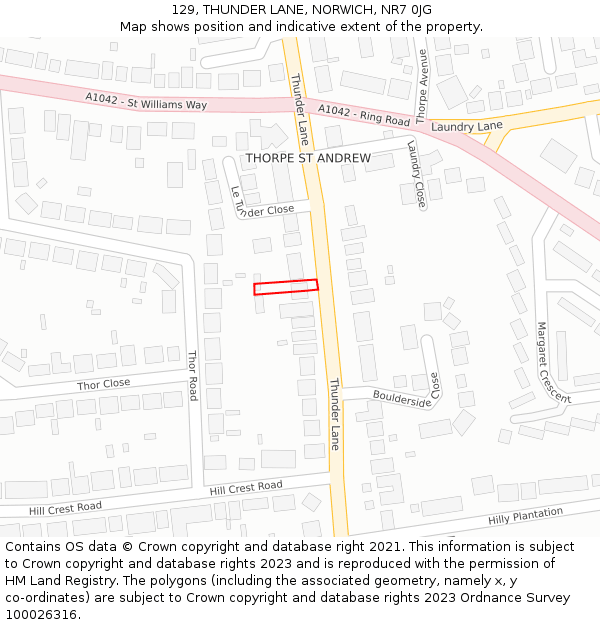 129, THUNDER LANE, NORWICH, NR7 0JG: Location map and indicative extent of plot