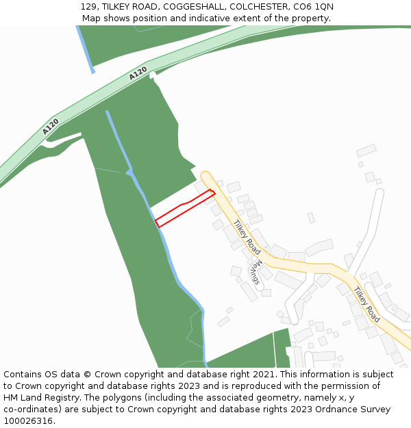 129, TILKEY ROAD, COGGESHALL, COLCHESTER, CO6 1QN: Location map and indicative extent of plot