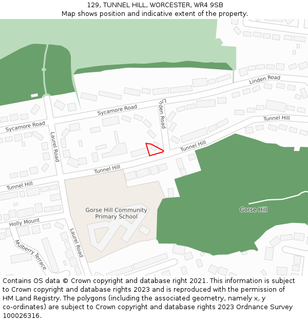 129, TUNNEL HILL, WORCESTER, WR4 9SB: Location map and indicative extent of plot