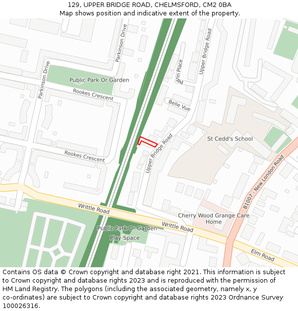 129, UPPER BRIDGE ROAD, CHELMSFORD, CM2 0BA: Location map and indicative extent of plot