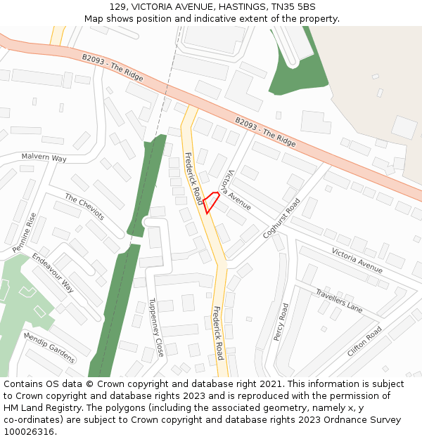 129, VICTORIA AVENUE, HASTINGS, TN35 5BS: Location map and indicative extent of plot
