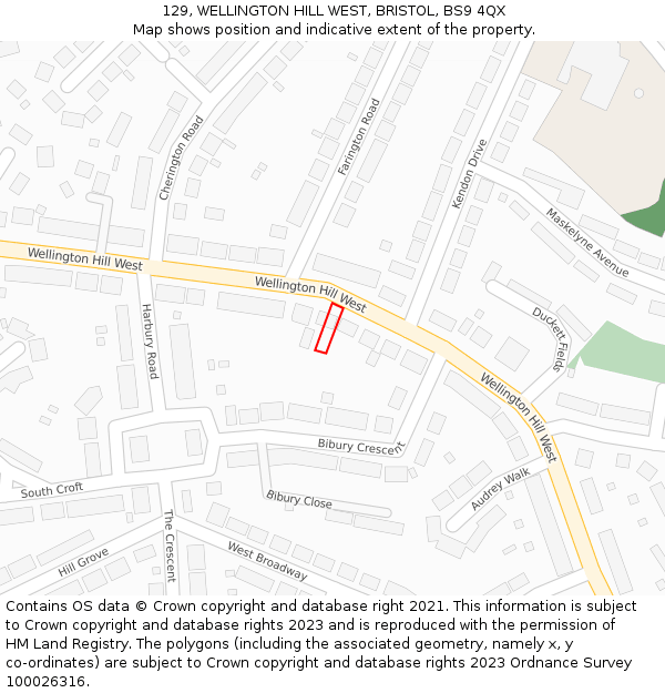 129, WELLINGTON HILL WEST, BRISTOL, BS9 4QX: Location map and indicative extent of plot