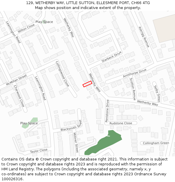129, WETHERBY WAY, LITTLE SUTTON, ELLESMERE PORT, CH66 4TG: Location map and indicative extent of plot