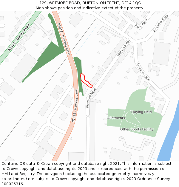 129, WETMORE ROAD, BURTON-ON-TRENT, DE14 1QS: Location map and indicative extent of plot