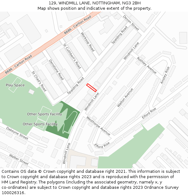 129, WINDMILL LANE, NOTTINGHAM, NG3 2BH: Location map and indicative extent of plot