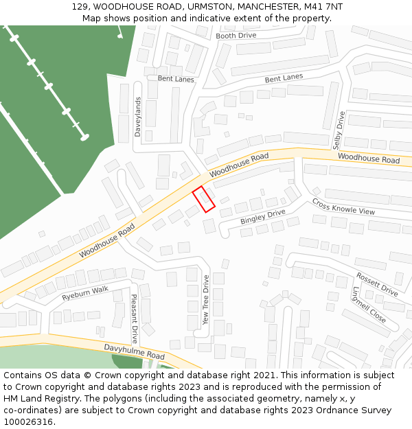 129, WOODHOUSE ROAD, URMSTON, MANCHESTER, M41 7NT: Location map and indicative extent of plot