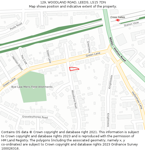129, WOODLAND ROAD, LEEDS, LS15 7DN: Location map and indicative extent of plot